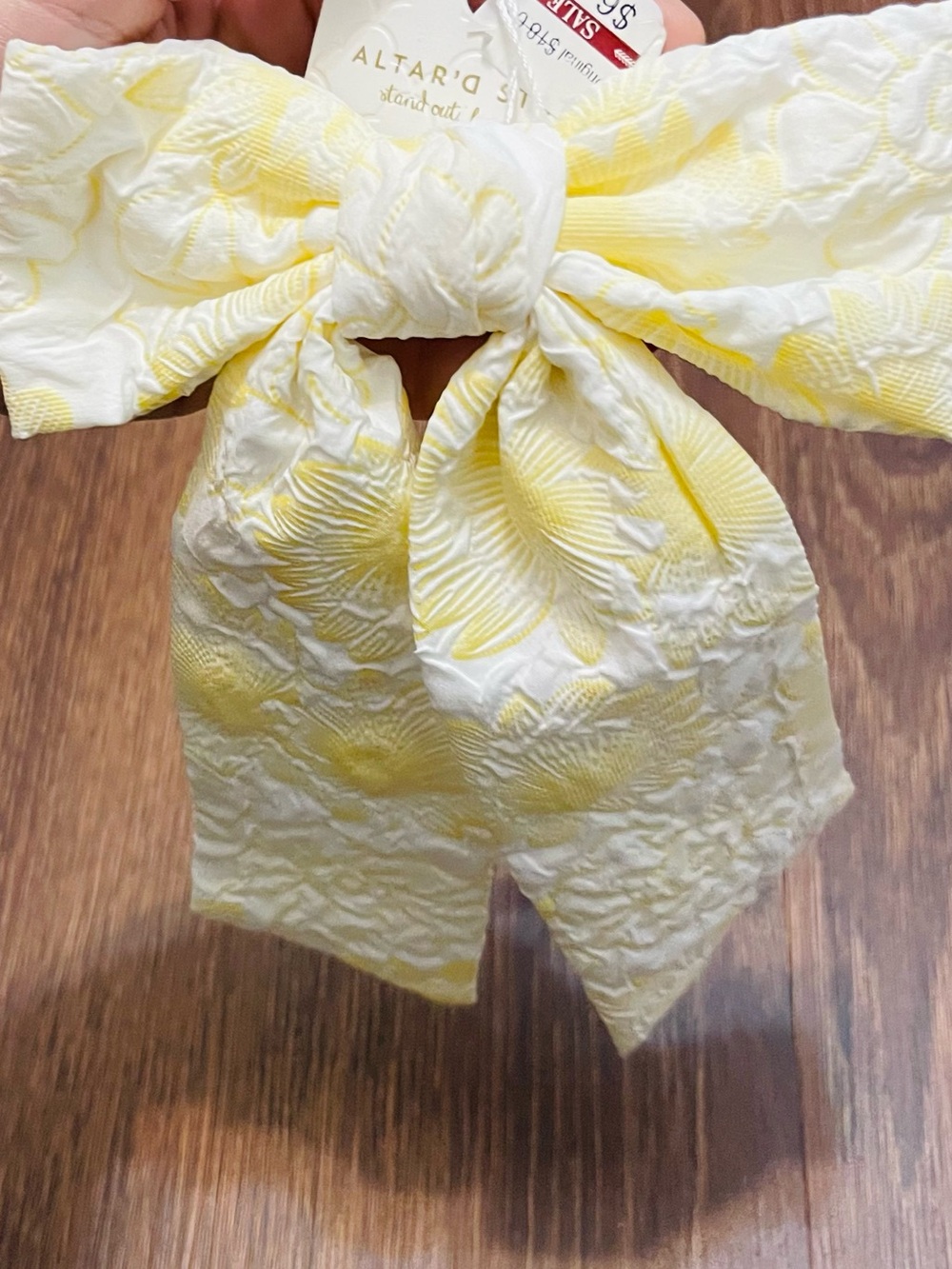 Altar'd State Yellow & White Textured Bow Clip for Kids